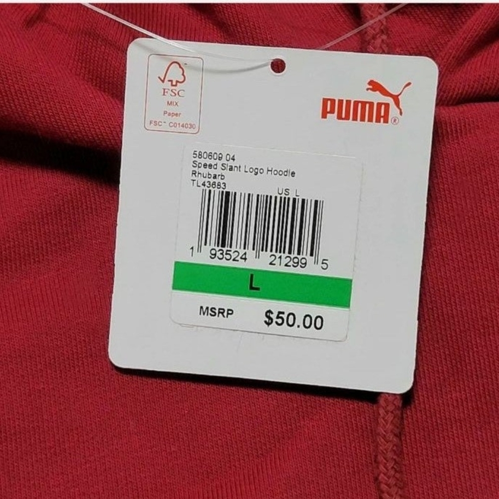 PUMA Hoodie Rhubarb Men's Speed Slant Logo Long Sleeve Burgundy Black Size Large - Picture 9 of 9